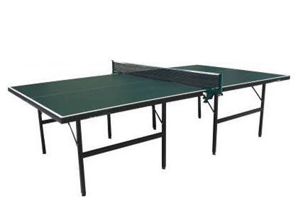 Full Size Indoor Green Ping Pong Table Single Folding With Blue Top Steel Leg
