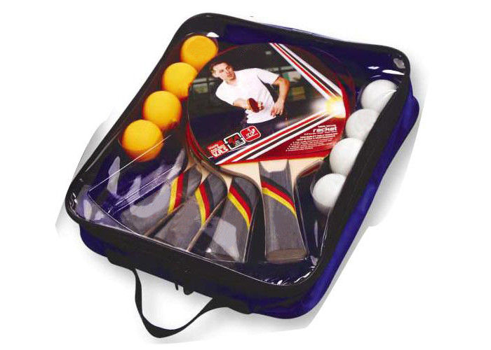 4 Bats / 8 Balls Table Tennis Set PVC Bag Contour Handle With Multi Laminate Grip