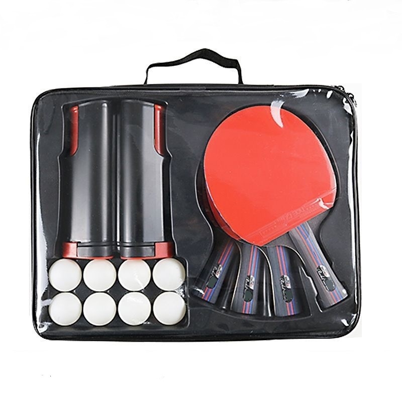 Full Set Table Tennis Racket 4 Bats 8 ABS Balls Flexible Net Holder with Bag Packing