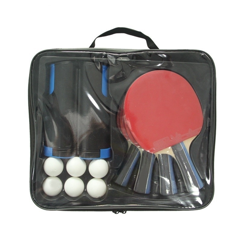 4 Paddle Ping Pong Net Set Poplar Reverse Rubber Portable Holder Polybag Packing