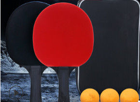 Red Blue EVA Sponge Black Handle Table Tennis Set 3 Star Bat and ABS Balls Oxford Bag