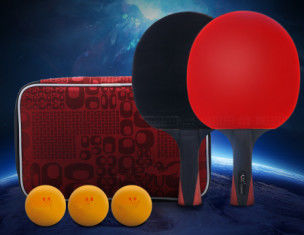 4 Star Ping Pong Paddle Set Black Plywood Handle 4 Bats and 3 Balls in Bag Reverse Rubber