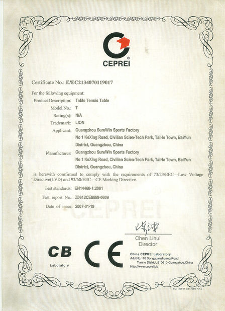China Guangzhou Dunya Sports Ltd. certification